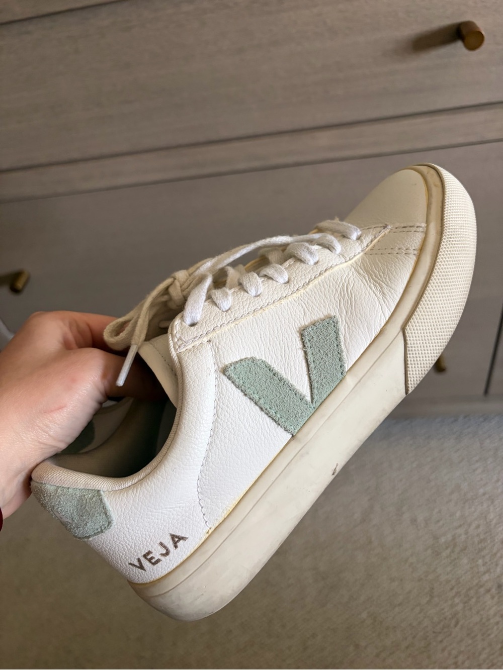 Veja White Sneakers with Mint Green V Accent